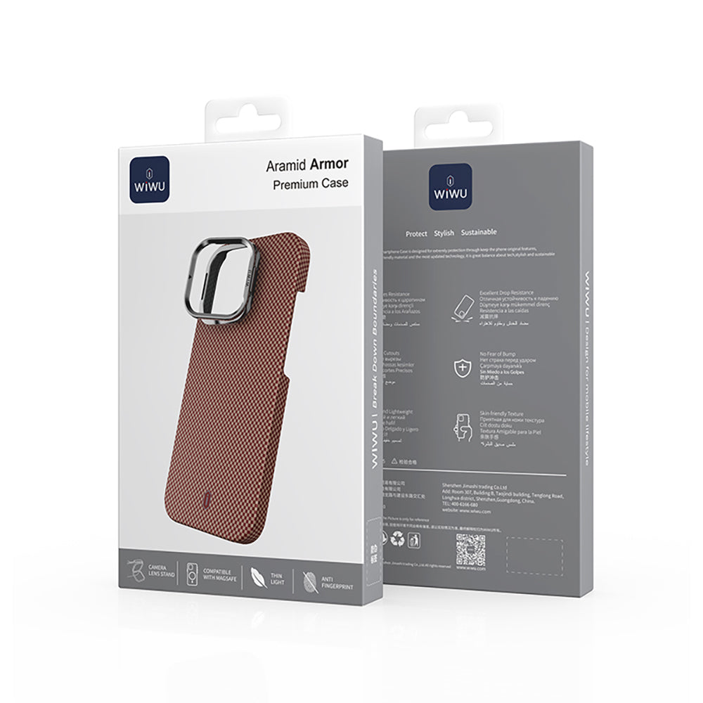 iPhone 16 Pro Max Kılıf Wiwu DCC-208 M-safe Şarj Özellikli Kamera Standlı Aramid Fiber Tasarım Kevlar Kılıf