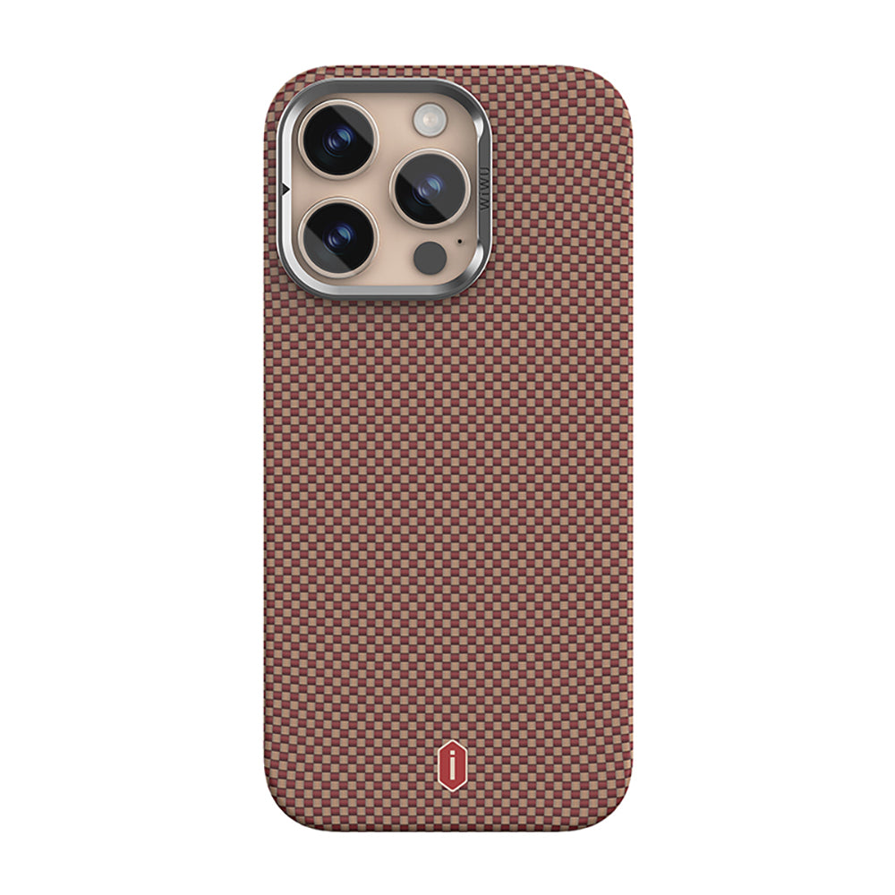 Apple iPhone 16 Pro Max Kılıf Wiwu DCC-208 M-safe Şarj Özellikli Kamera Standlı Aramid Fiber Tasarım Kevlar Kapak Siyah