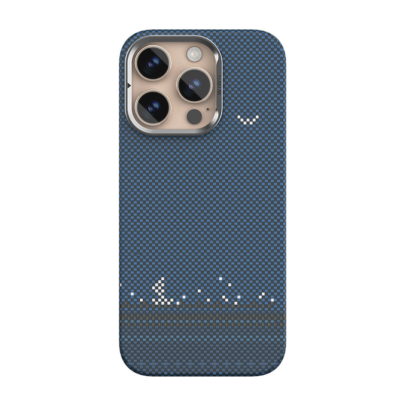 Apple iPhone 16 Pro Max Kılıf Wiwu DCC-209 M-safe Şarj Özellikli Kamera Standlı Aramid Fiber Tasarım Kevlar Kapak Mavi