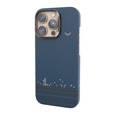 Apple iPhone 16 Pro Max Kılıf Wiwu DCC-209 M-safe Şarj Özellikli Kamera Standlı Aramid Fiber Tasarım Kevlar Kapak Mavi