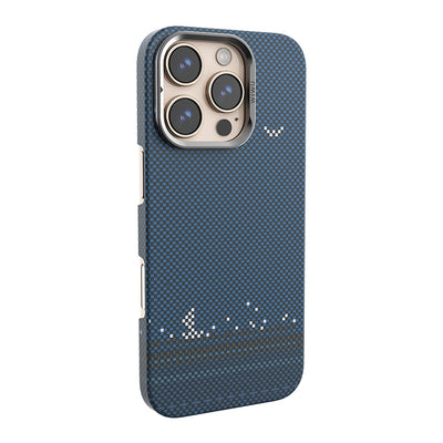 Apple iPhone 16 Pro Max Kılıf Wiwu DCC-209 M-safe Şarj Özellikli Kamera Standlı Aramid Fiber Tasarım Kevlar Kapak Mavi