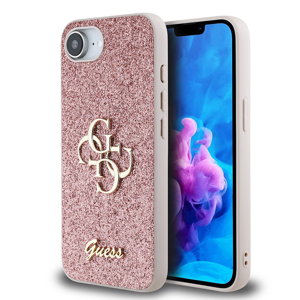iPhone 16E Kılıf Guess Orjinal Lisanslı 4G Büyük Metal Logolu Glitter Kılıf