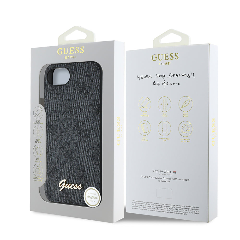 iPhone 16E Kılıf Guess Orjinal Lisanslı 4G Desenli Script Metal Logolu Kılıf