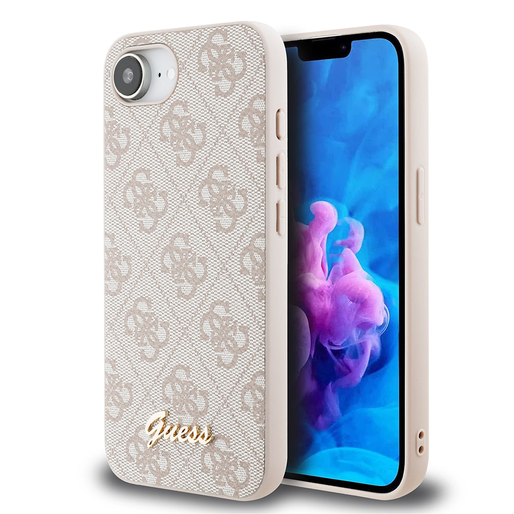 iPhone 16E Kılıf Guess Orjinal Lisanslı 4G Desenli Script Metal Logolu Kılıf
