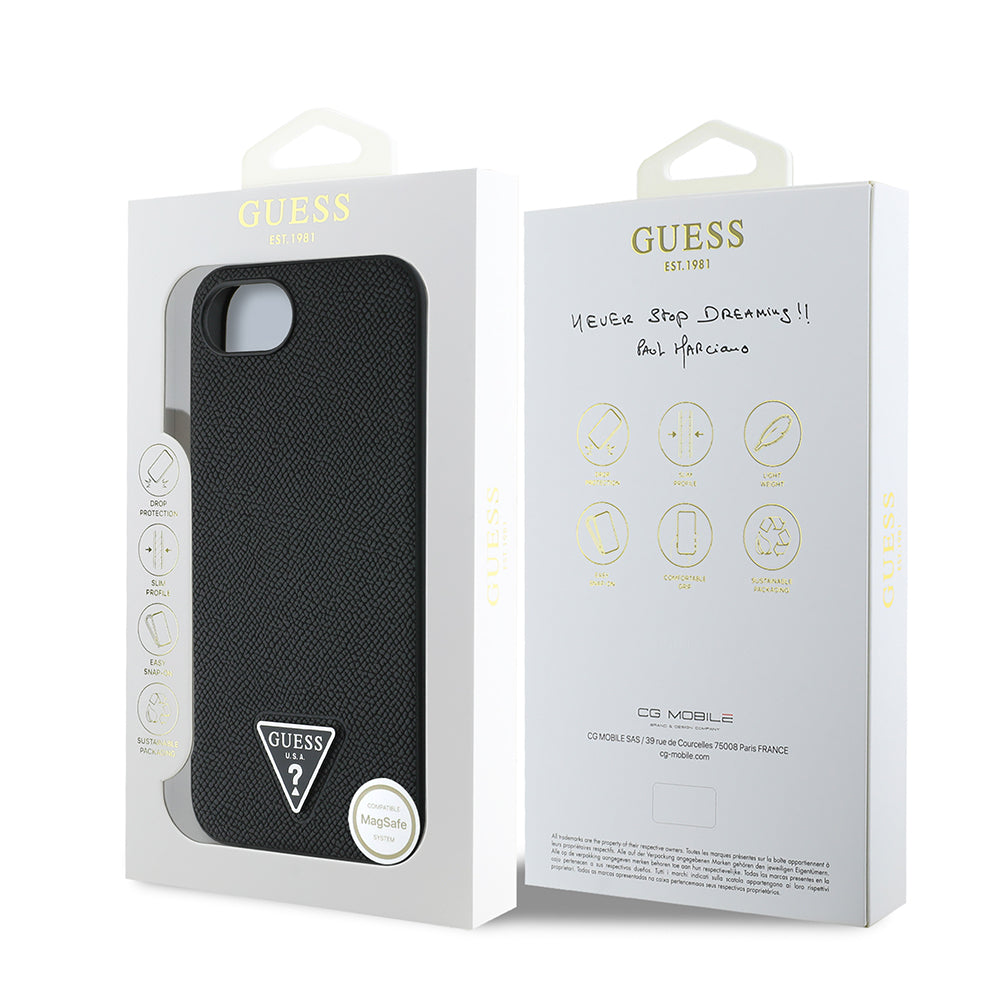 iPhone 16E Kılıf Guess Orjinal Lisanslı M-safe Şarj Özellikli Grained Triangle Kılıf