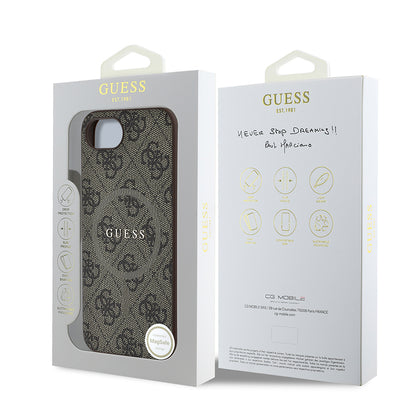 iPhone 16E Kılıf Guess Orjinal Lisanslı M-safe Şarj Özellikli PU Halkalı 4G Desenli Yazı Logolu Kılıf