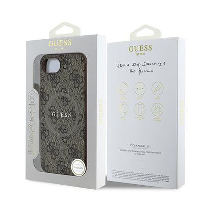 iPhone 16E Kılıf Guess Orjinal Lisanslı M-safe Şarj Özellikli PU Halkalı 4G Desenli Yazı Logolu Kılıf