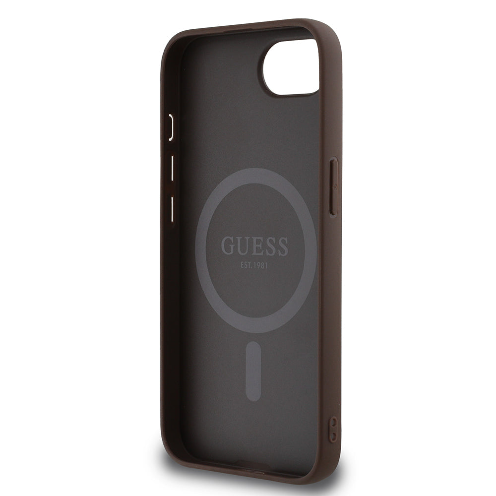 iPhone 16E Kılıf Guess Orjinal Lisanslı M-safe Şarj Özellikli PU Üçgen Logo 4G Desenli Kılıf