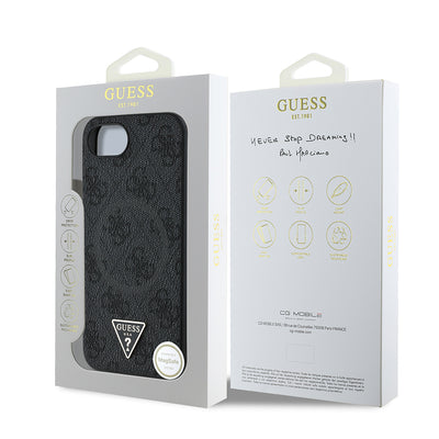 iPhone 16E Kılıf Guess Orjinal Lisanslı M-safe Şarj Özellikli PU Üçgen Logo 4G Desenli Kılıf