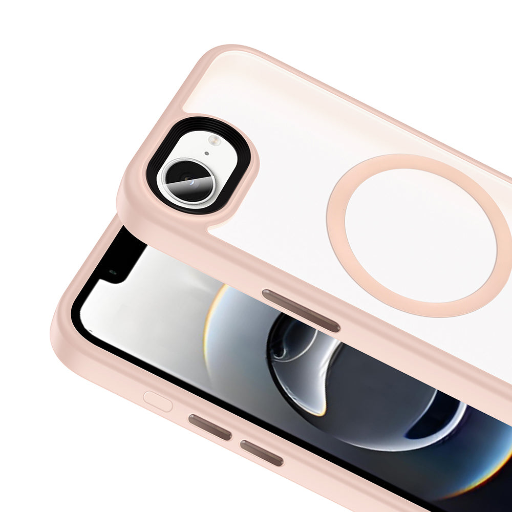 Apple iPhone 16E Kılıf Mat Arka Yüzey Wireless Şarj Özellikli Zore Flet M-safe Kapak Pembe