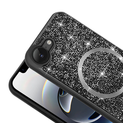 Apple iPhone 16E Kılıf Pırlanta Tasarımlı M-safe Şarj Özellikli Zore Mozaik Silikon Kapak Siyah