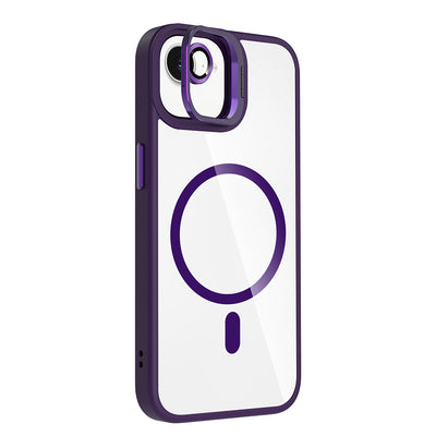 Apple iPhone 16E Kılıf Standlı ve Kamera Lens Hediyeli M-Safe Şarj Özellikli Zore Etro Kapak Lacivert