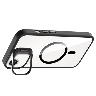 Apple iPhone 16E Kılıf Standlı ve Kamera Lens Hediyeli M-Safe Şarj Özellikli Zore Etro Kapak Gri