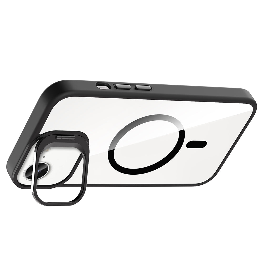 Apple iPhone 16E Kılıf Standlı ve Kamera Lens Hediyeli M-Safe Şarj Özellikli Zore Etro Kapak Pembe