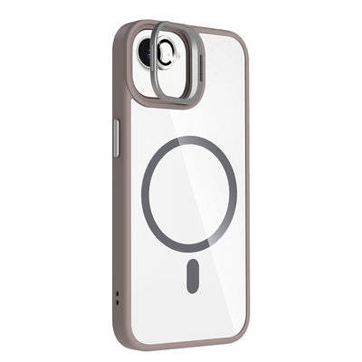 Apple iPhone 16E Kılıf Standlı ve Kamera Lens Hediyeli M-Safe Şarj Özellikli Zore Etro Kapak Lacivert