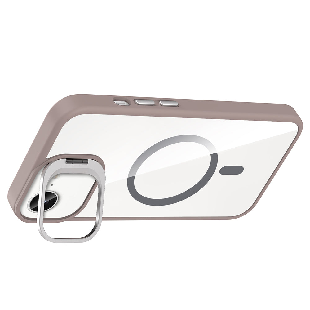 Apple iPhone 16E Kılıf Standlı ve Kamera Lens Hediyeli M-Safe Şarj Özellikli Zore Etro Kapak Lacivert