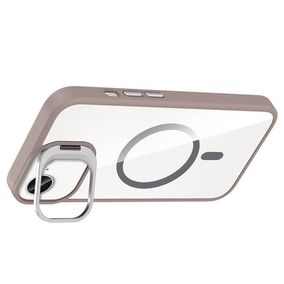 Apple iPhone 16E Kılıf Standlı ve Kamera Lens Hediyeli M-Safe Şarj Özellikli Zore Etro Kapak Pembe