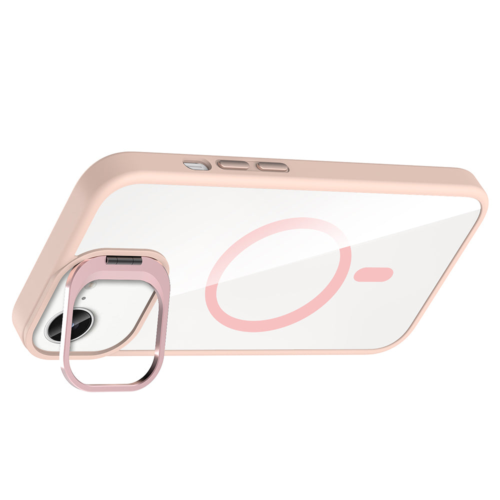 Apple iPhone 16E Kılıf Standlı ve Kamera Lens Hediyeli M-Safe Şarj Özellikli Zore Etro Kapak Desert Titanyum