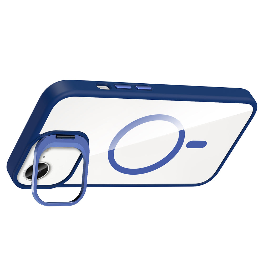 Apple iPhone 16E Kılıf Standlı ve Kamera Lens Hediyeli M-Safe Şarj Özellikli Zore Etro Kapak Gri