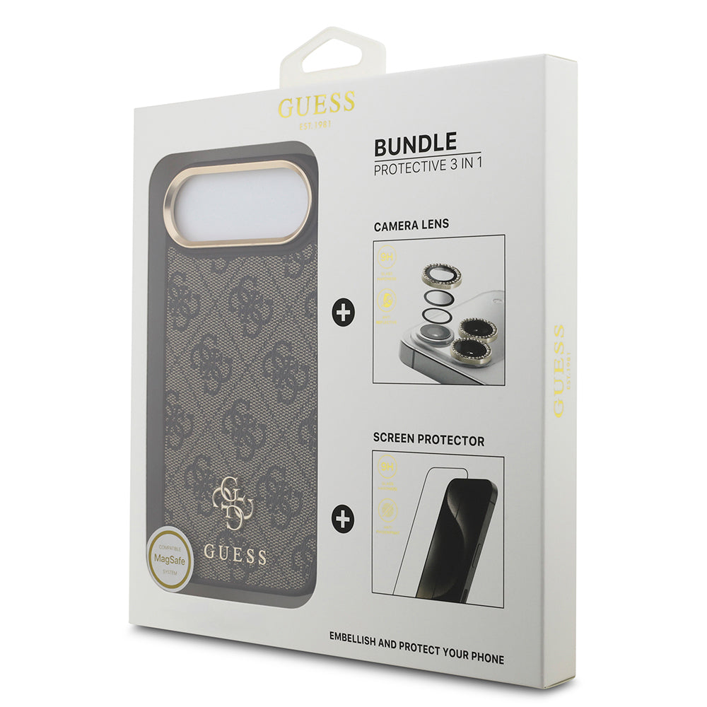 iPhone 17 Air Guess Orjinal Lisanslı 4G ve Yazı Logolu Kılıf + Ekran Koruyucu + Lens Koruyucu 3in1 Aksesuar Seti
