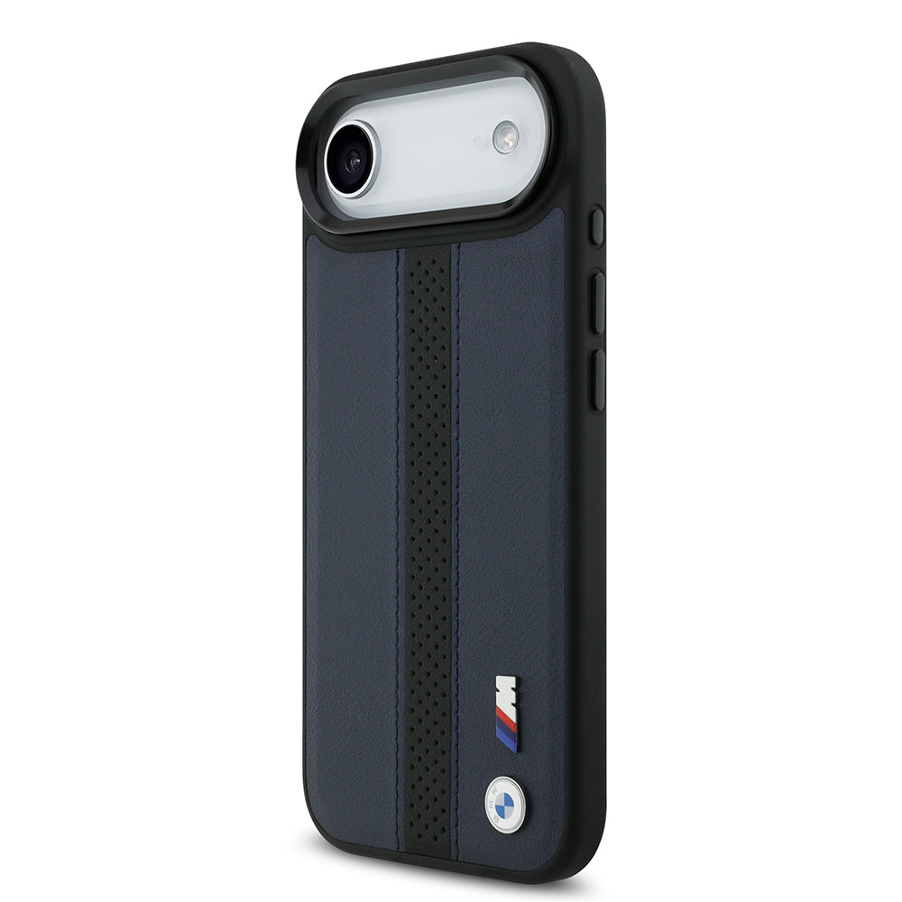 iPhone 17 Air Kılıf BMW Orjinal Lisanslı M-safe Şarj Özellikli Deri Arka Yüzey Metal Logolu Delikli Şerit Tasarımlı Kılıf