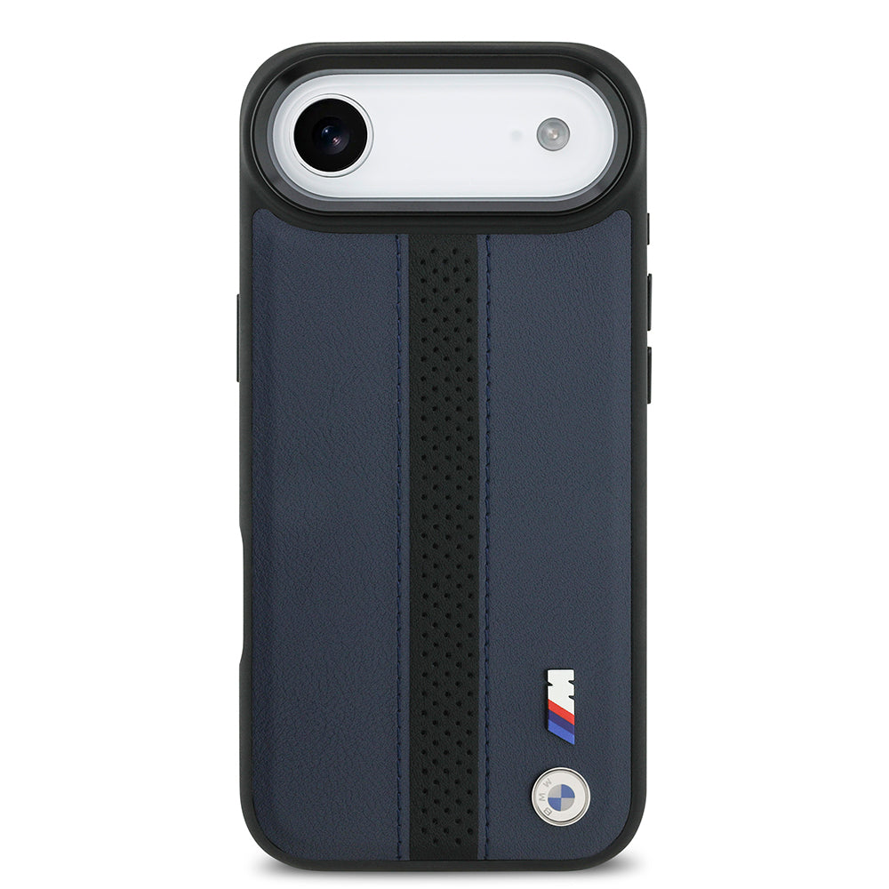 iPhone 17 Air Kılıf BMW Orjinal Lisanslı M-safe Şarj Özellikli Deri Arka Yüzey Metal Logolu Delikli Şerit Tasarımlı Kılıf