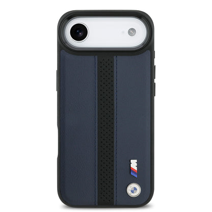 iPhone 17 Air Kılıf BMW Orjinal Lisanslı M-safe Şarj Özellikli Deri Arka Yüzey Metal Logolu Delikli Şerit Tasarımlı Kılıf
