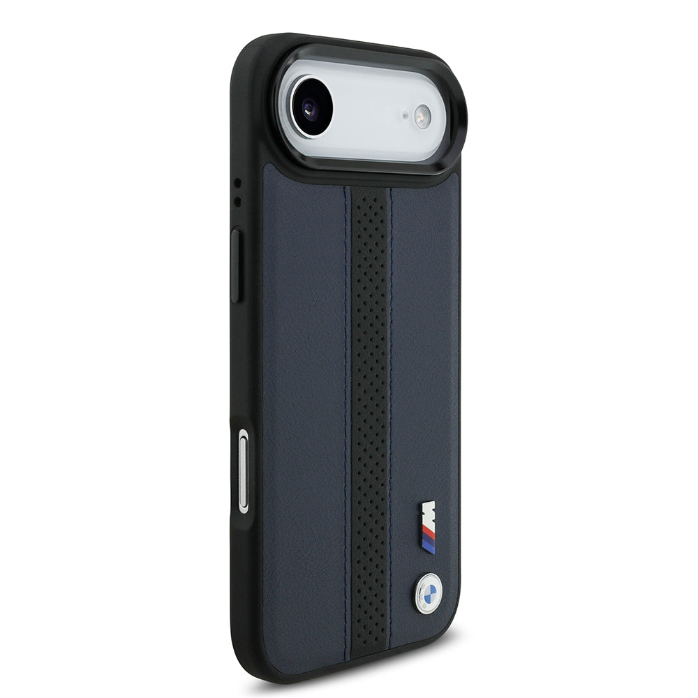 iPhone 17 Air Kılıf BMW Orjinal Lisanslı M-safe Şarj Özellikli Deri Arka Yüzey Metal Logolu Delikli Şerit Tasarımlı Kılıf