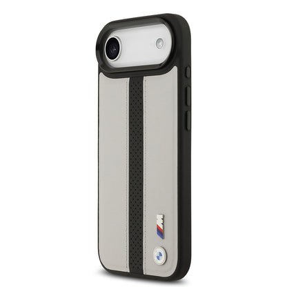 iPhone 17 Air Kılıf BMW Orjinal Lisanslı M-safe Şarj Özellikli Deri Arka Yüzey Metal Logolu Delikli Şerit Tasarımlı Kılıf