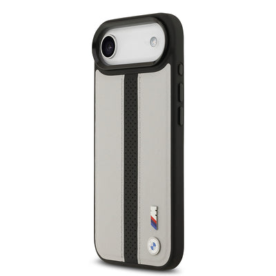 Apple iPhone 17 Air Kılıf BMW Orjinal Lisanslı M-safe Şarj Özellikli Deri Arka Yüzey Metal Logolu Delikli Şerit Tasarımlı Kapak  Lacivert