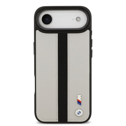 iPhone 17 Air Kılıf BMW Orjinal Lisanslı M-safe Şarj Özellikli Deri Arka Yüzey Metal Logolu Delikli Şerit Tasarımlı Kılıf