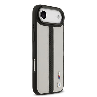 Apple iPhone 17 Air Kılıf BMW Orjinal Lisanslı M-safe Şarj Özellikli Deri Arka Yüzey Metal Logolu Delikli Şerit Tasarımlı Kapak  Lacivert