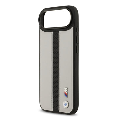 Apple iPhone 17 Air Kılıf BMW Orjinal Lisanslı M-safe Şarj Özellikli Deri Arka Yüzey Metal Logolu Delikli Şerit Tasarımlı Kapak  Lacivert