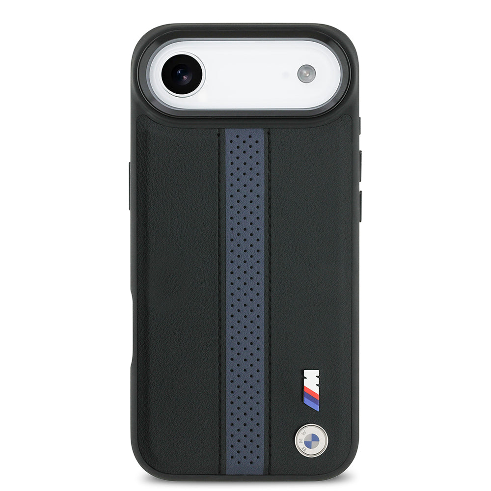 iPhone 17 Air Kılıf BMW Orjinal Lisanslı M-safe Şarj Özellikli Deri Arka Yüzey Metal Logolu Delikli Şerit Tasarımlı Kılıf