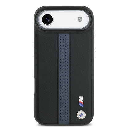 iPhone 17 Air Kılıf BMW Orjinal Lisanslı M-safe Şarj Özellikli Deri Arka Yüzey Metal Logolu Delikli Şerit Tasarımlı Kılıf
