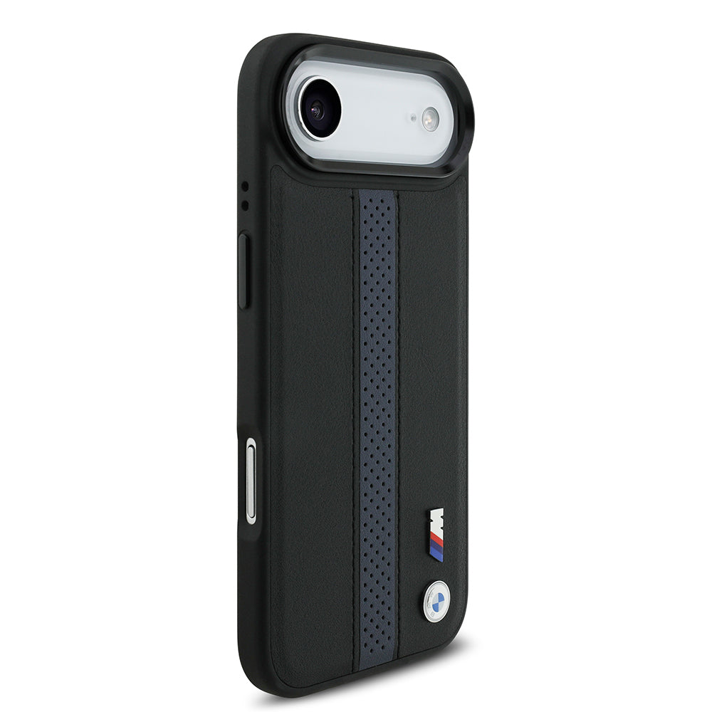 iPhone 17 Air Kılıf BMW Orjinal Lisanslı M-safe Şarj Özellikli Deri Arka Yüzey Metal Logolu Delikli Şerit Tasarımlı Kılıf