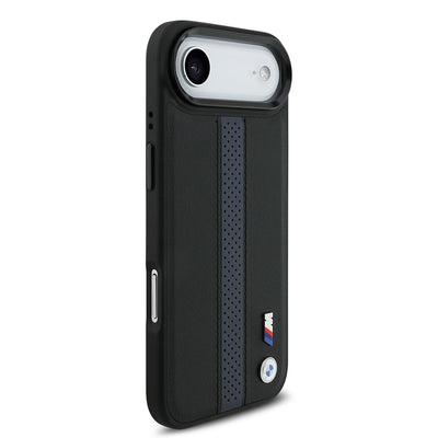 Apple iPhone 17 Air Kılıf BMW Orjinal Lisanslı M-safe Şarj Özellikli Deri Arka Yüzey Metal Logolu Delikli Şerit Tasarımlı Kapak  Gri