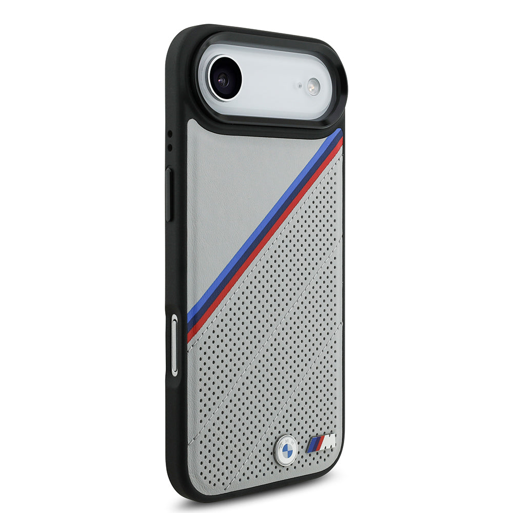 iPhone 17 Air Kılıf BMW Orjinal Lisanslı M-safe Şarj Özellikli M Logolu Üç Şeritli Delikli Deri Kılıf