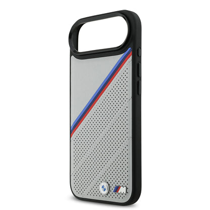 iPhone 17 Air Kılıf BMW Orjinal Lisanslı M-safe Şarj Özellikli M Logolu Üç Şeritli Delikli Deri Kılıf