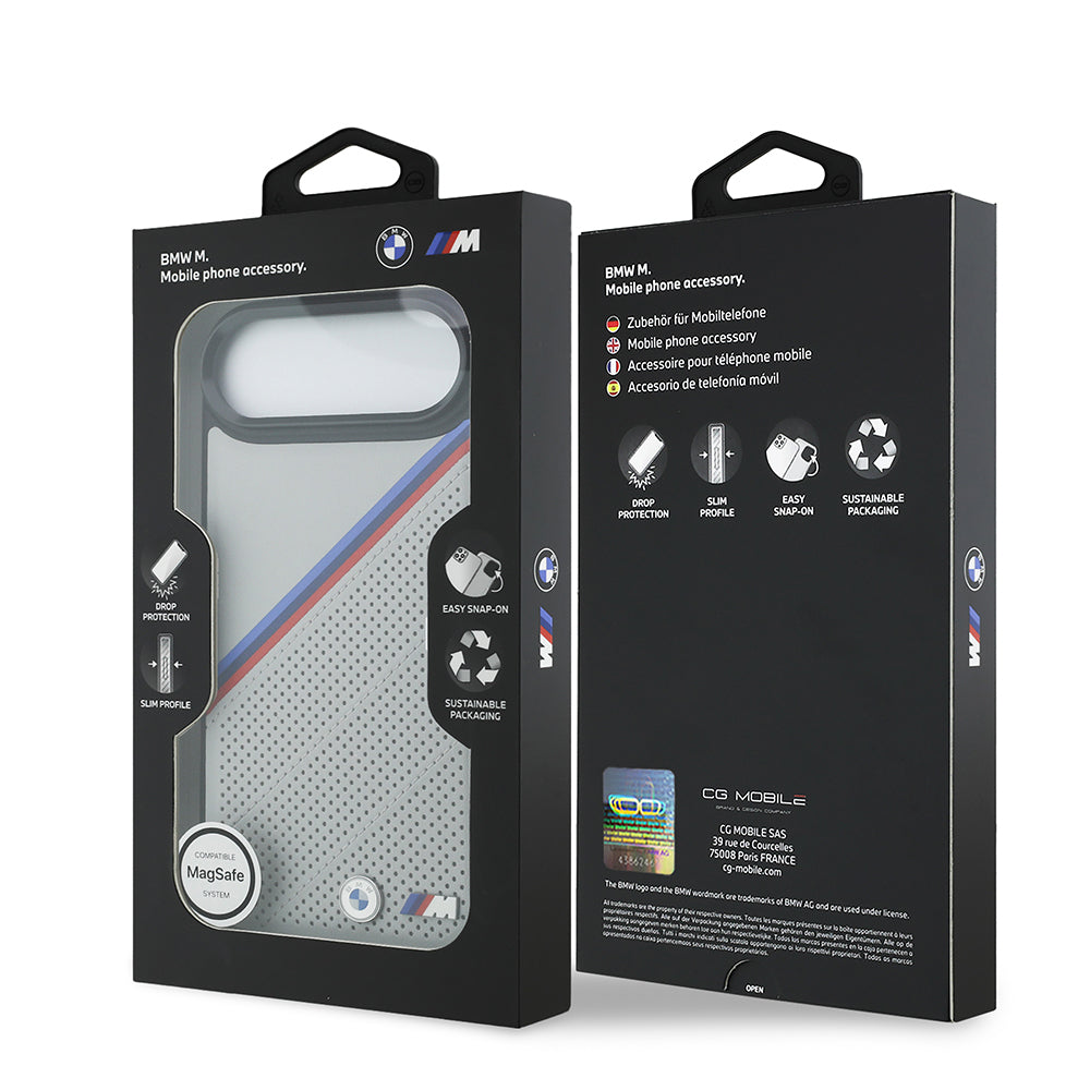 iPhone 17 Air Kılıf BMW Orjinal Lisanslı M-safe Şarj Özellikli M Logolu Üç Şeritli Delikli Deri Kılıf