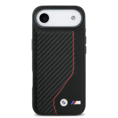 Apple iPhone 17 Air Kılıf BMW Orjinal Lisanslı M-safe Şarj Özellikli Metal BMW ve M Logolu PU Karbon Tasarımlı Kapak Kırmızı