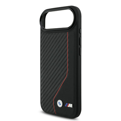 Apple iPhone 17 Air Kılıf BMW Orjinal Lisanslı M-safe Şarj Özellikli Metal BMW ve M Logolu PU Karbon Tasarımlı Kapak Kırmızı