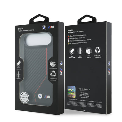 Apple iPhone 17 Air Kılıf BMW Orjinal Lisanslı M-safe Şarj Özellikli Metal BMW ve M Logolu PU Karbon Tasarımlı Kapak Kırmızı