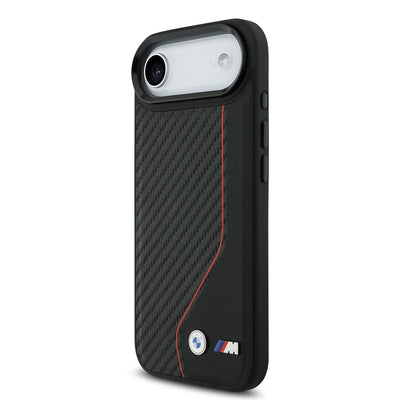 Apple iPhone 17 Air Kılıf BMW Orjinal Lisanslı M-safe Şarj Özellikli Metal BMW ve M Logolu PU Karbon Tasarımlı Kapak Kırmızı