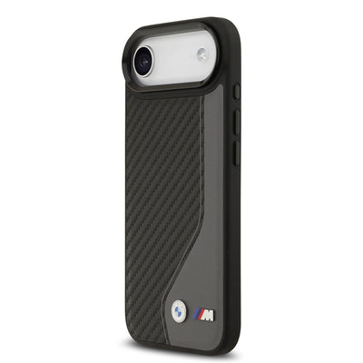 Apple iPhone 17 Air Kılıf BMW Orjinal Lisanslı M-safe Şarj Özellikli Metal BMW ve M Logolu PU Karbon Tasarımlı Kapak Siyah