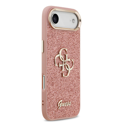 Apple iPhone 17 Air Kılıf Guess Orjinal Lisanslı 4G Büyük Metal Kamera Çerçeveli ve Logolu Glitter Kapak Pembe