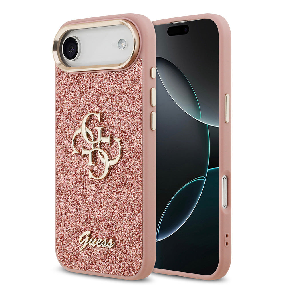 iPhone 17 Air Kılıf Guess Orjinal Lisanslı 4G Büyük Metal Kamera Çerçeveli ve Logolu Glitter Kılıf