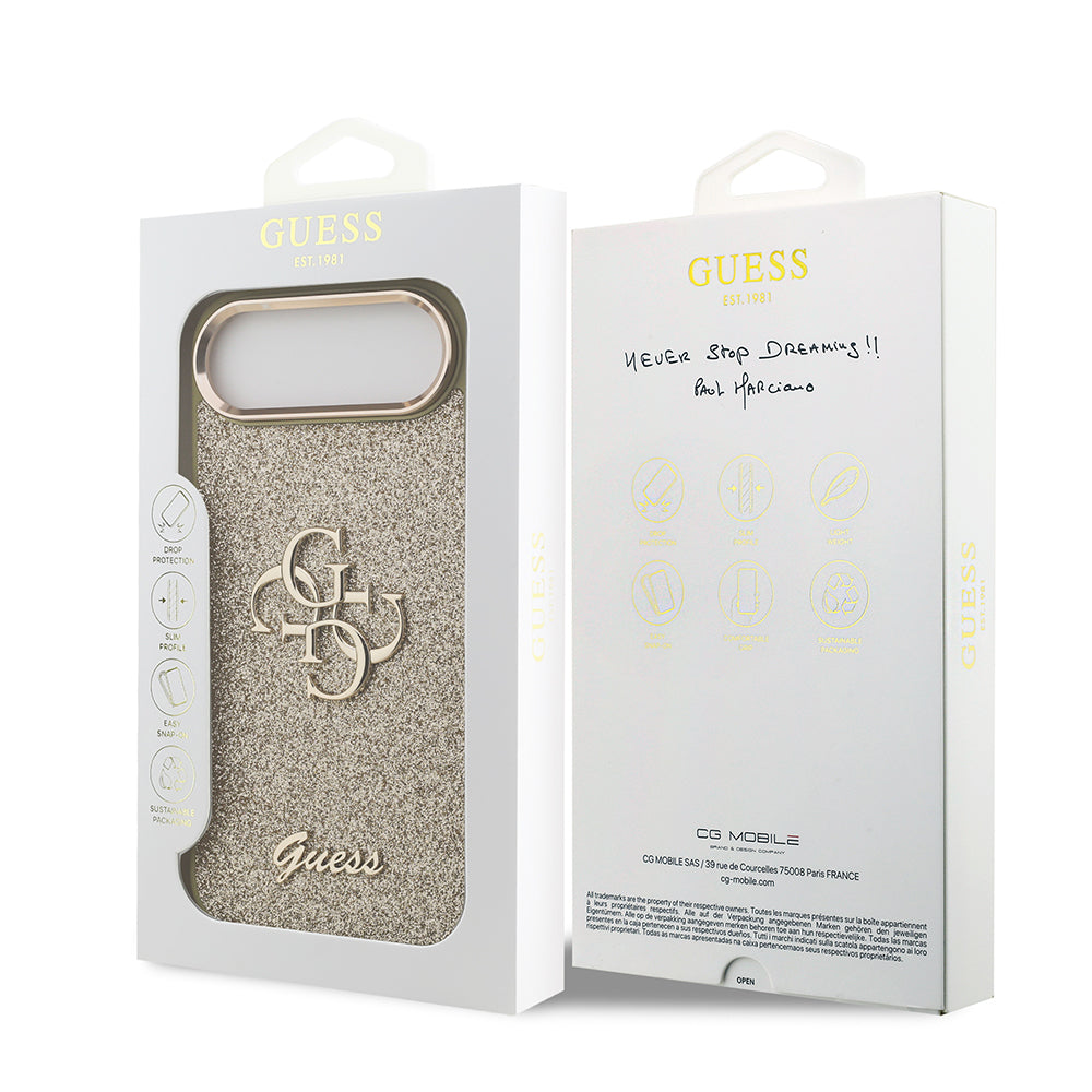 iPhone 17 Air Kılıf Guess Orjinal Lisanslı 4G Büyük Metal Kamera Çerçeveli ve Logolu Glitter Kılıf