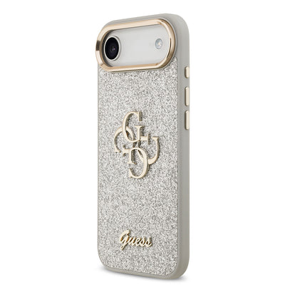 Apple iPhone 17 Air Kılıf Guess Orjinal Lisanslı 4G Büyük Metal Kamera Çerçeveli ve Logolu Glitter Kapak Gri