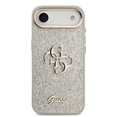 Apple iPhone 17 Air Kılıf Guess Orjinal Lisanslı 4G Büyük Metal Kamera Çerçeveli ve Logolu Glitter Kapak Gri